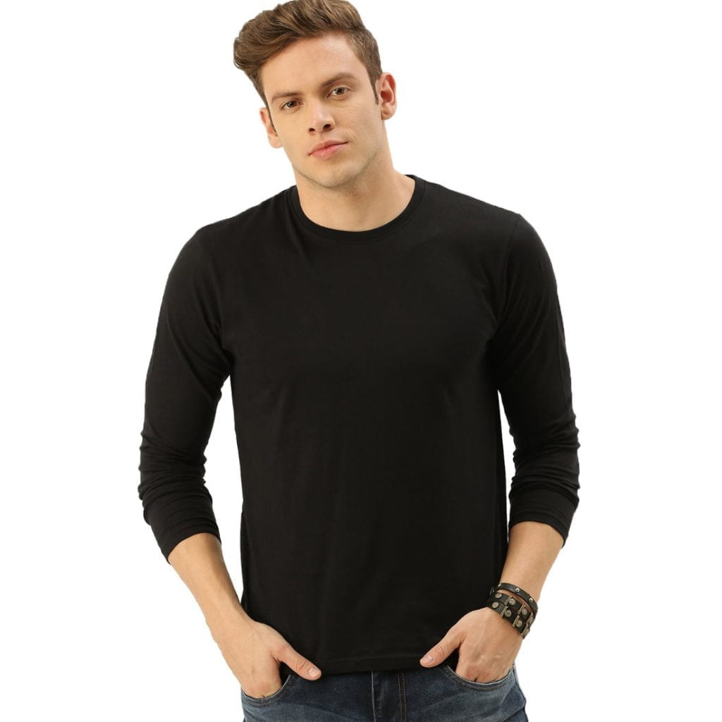 Men's Black Full Sleeve Round Neck Plain T-Shirt