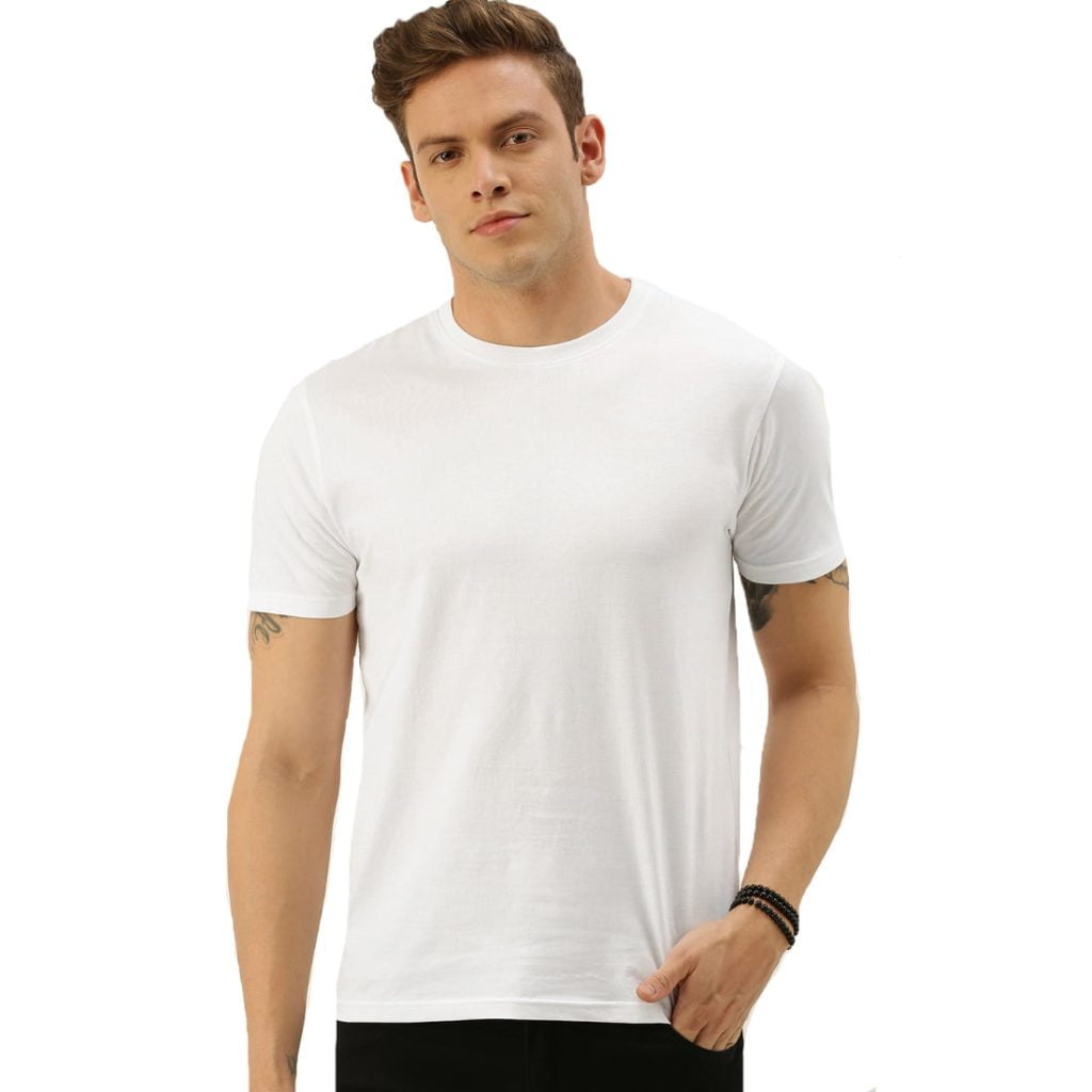 Men's White Half Sleeve Round Neck Plain T-Shirt