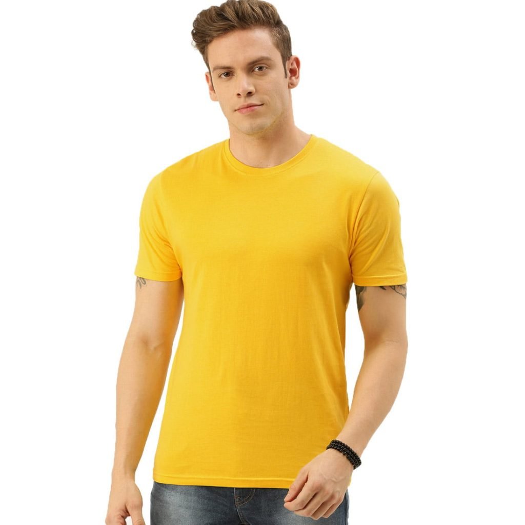 Men's Yellow Half Sleeve Round Neck Plain T-Shirt