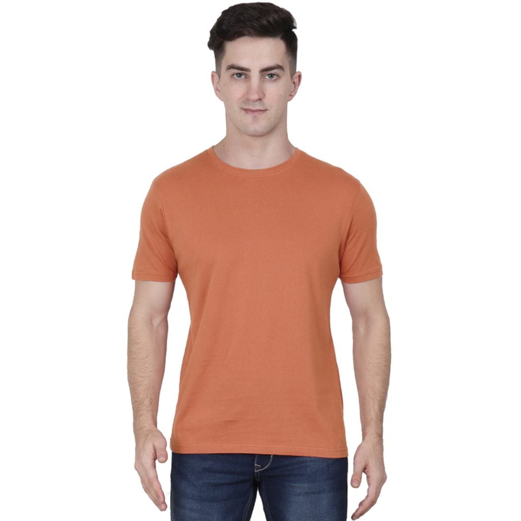 Men's Saffron Half Sleeve Round Neck Plain T-Shirt