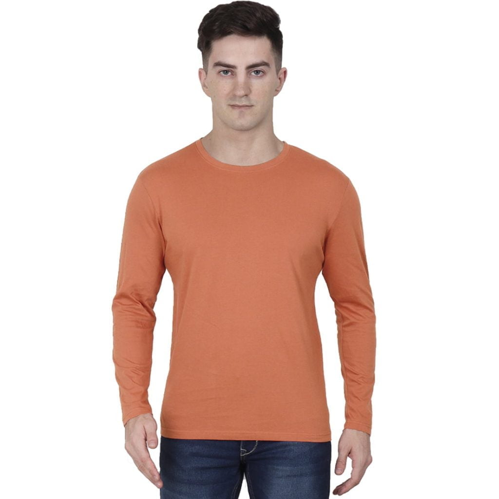 Men's Saffron Full Sleeve Round Neck Plain T-Shirt