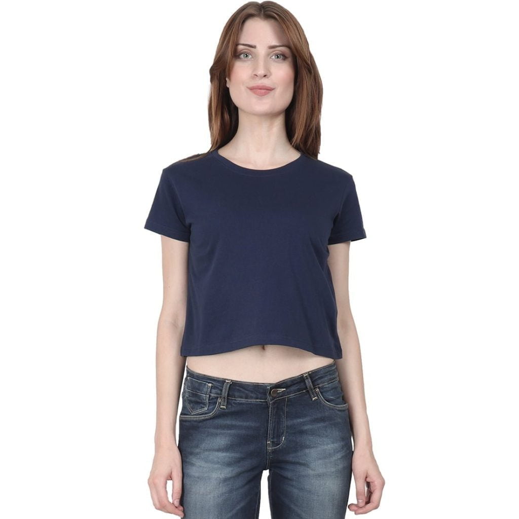 Women's Navy Blue Half Sleeve Plain Croptop