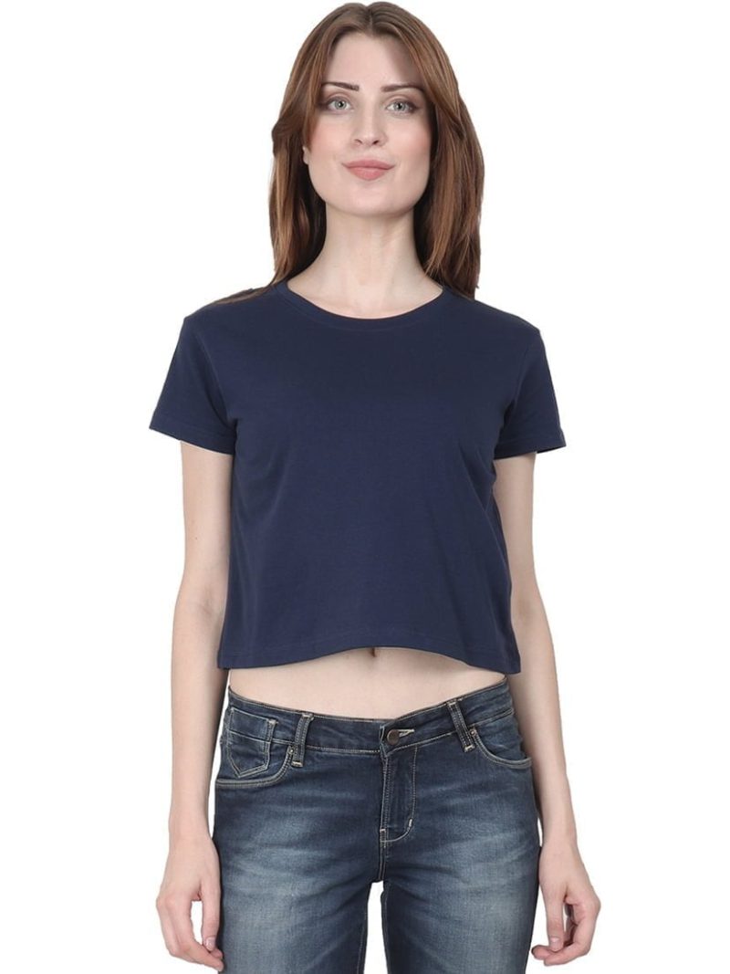 Women's Navy Blue Half Sleeve Plain Crop top