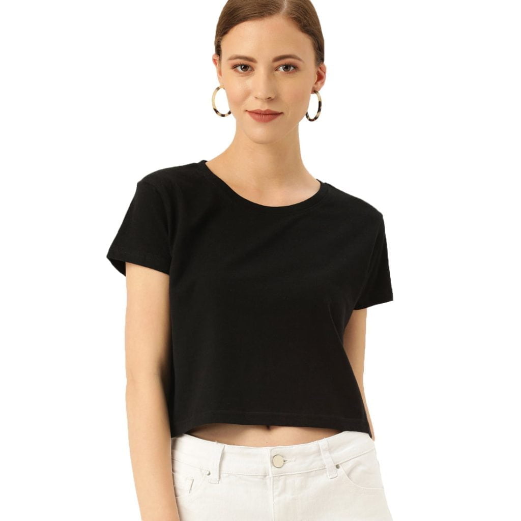 Women's Black Half Sleeve Plain Croptop