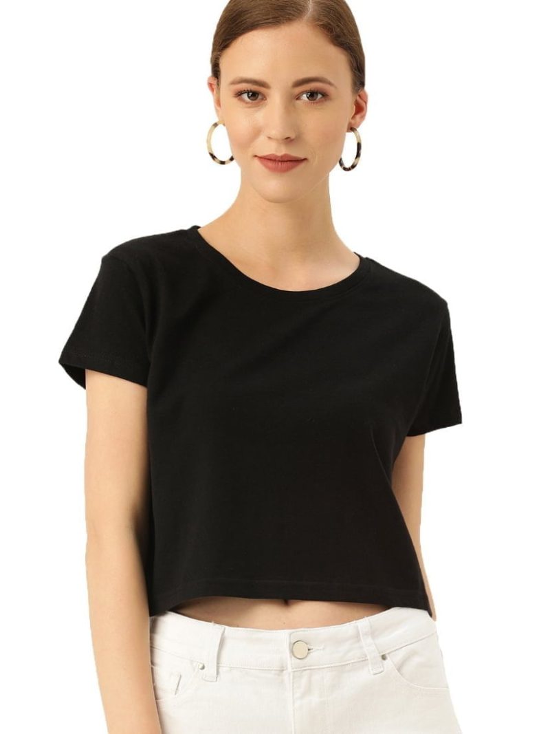 Women's Black Half Sleeve Plain Crop top