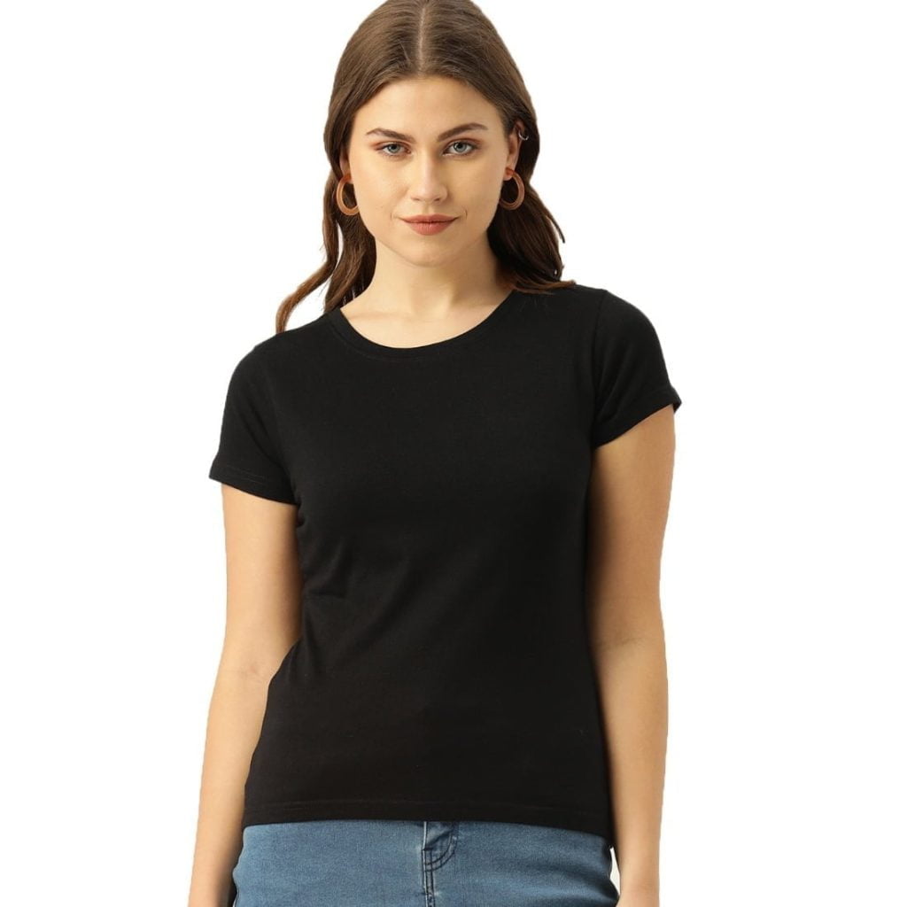 Women's Black Half Sleeve Round Neck Plain T-Shirt