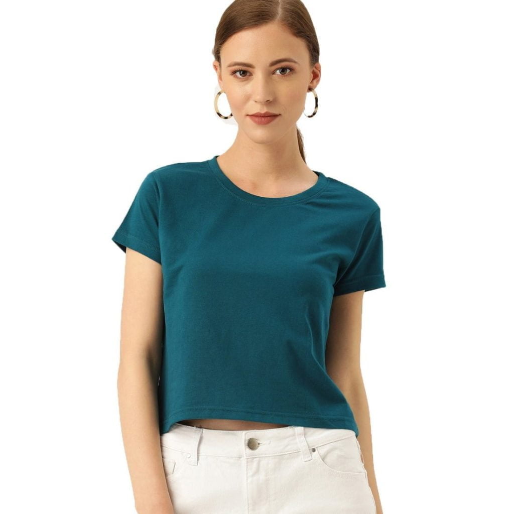 Women's Petrol Half Sleeve Plain Croptop