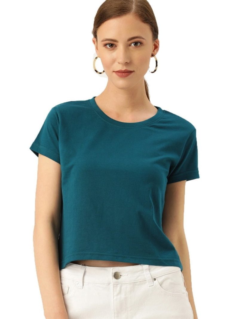 Women's Petrol Half Sleeve Plain Crop top