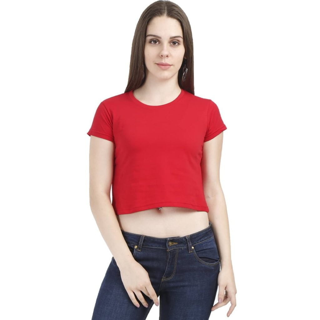Women's Red Half Sleeve Plain Croptop