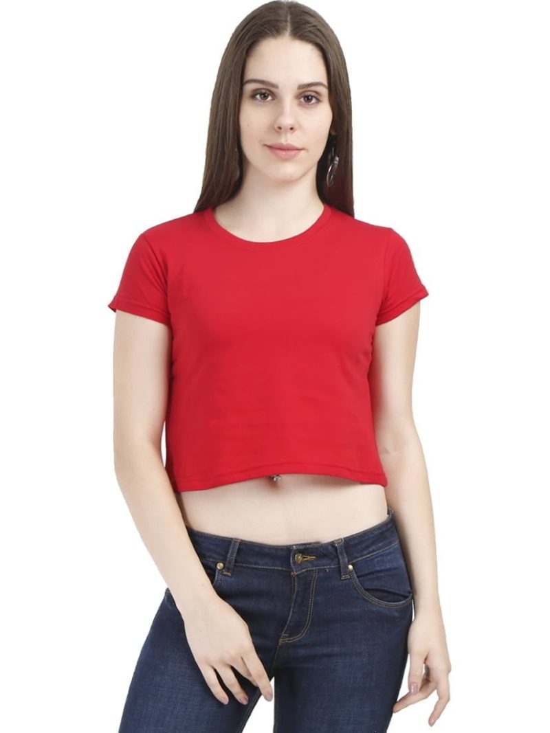 Women's Red Half Sleeve Plain Crop top