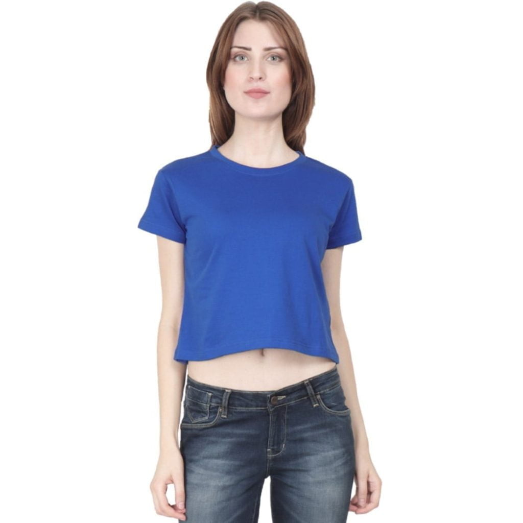 Women's Royal Blue Half Sleeve Plain Croptop