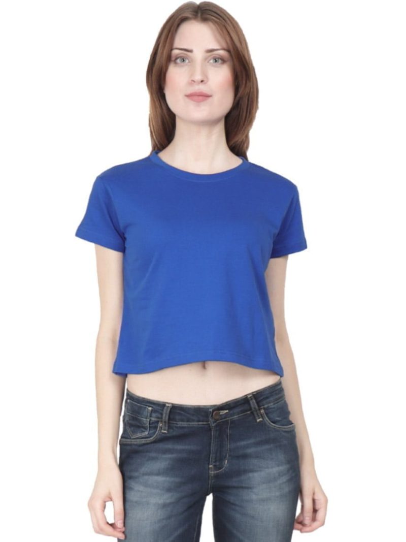 Women's Royal Blue Half Sleeve Plain Crop top