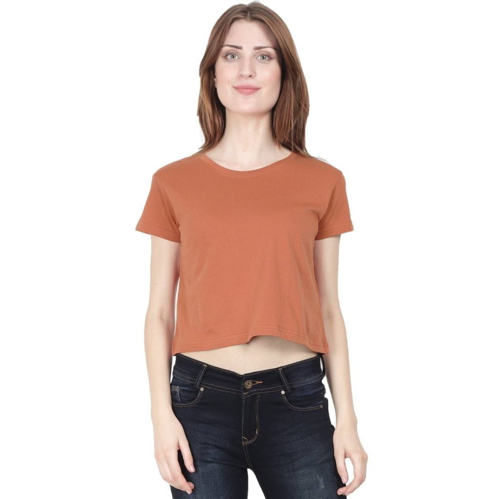 Women's Saffron Half Sleeve Plain Croptop