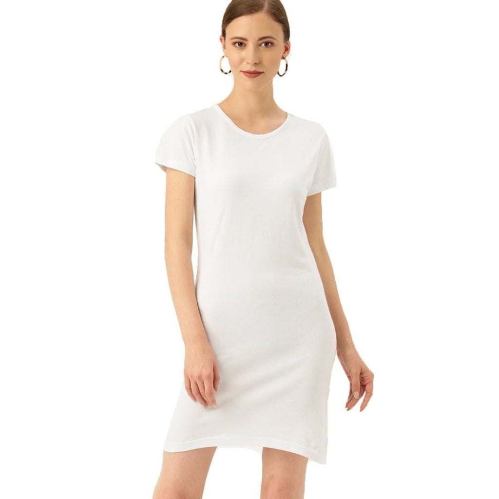 Women's White Half Sleeve Plain T-Shirt Dress