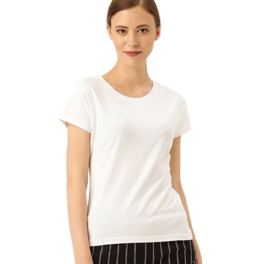 Women's White Half Sleeve Round Neck Plain T-Shirt