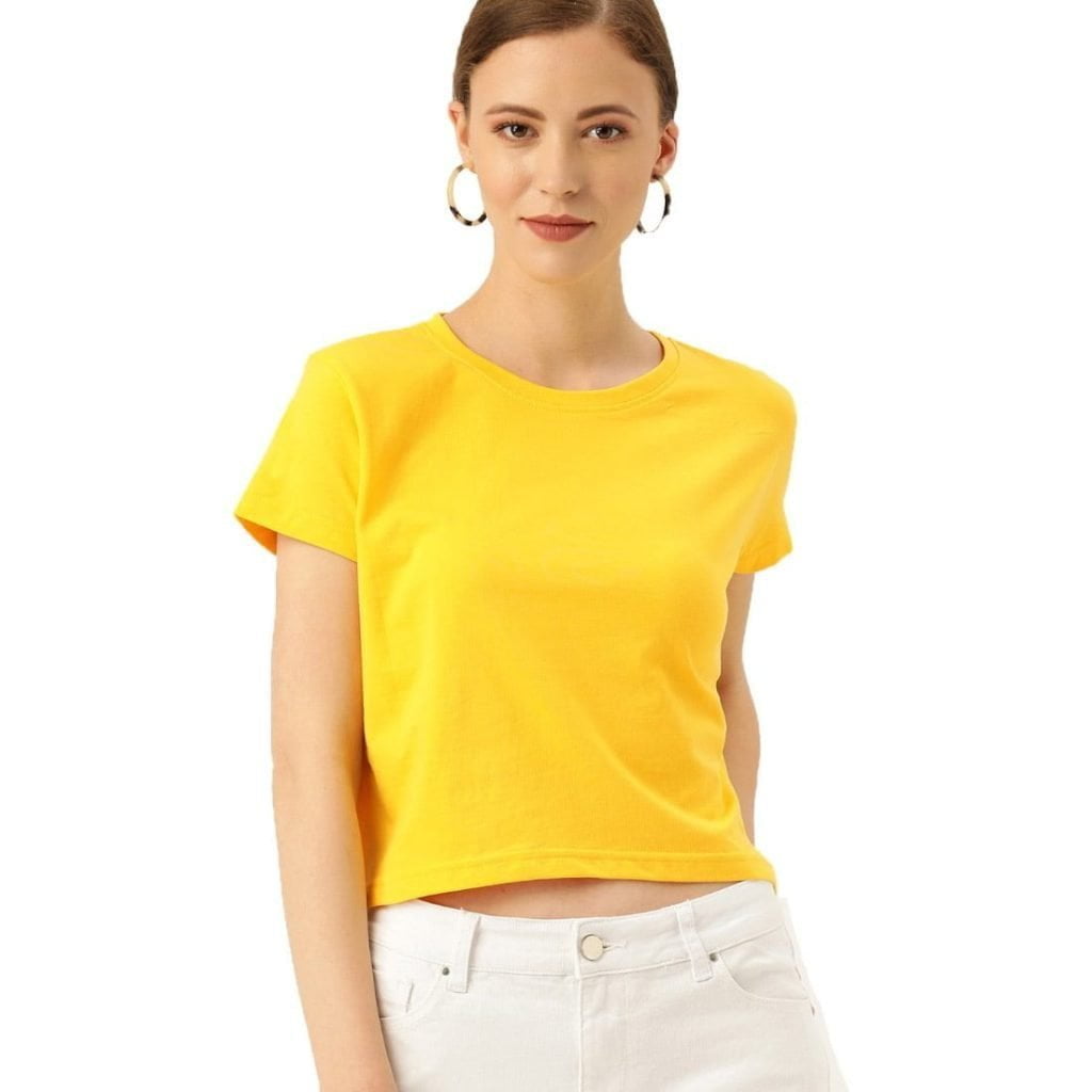 Women's Yellow Half Sleeve Plain Croptop