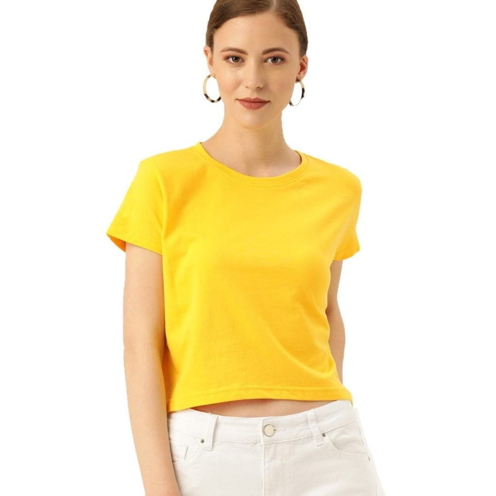 Women's Yellow Half Sleeve Plain Crop top