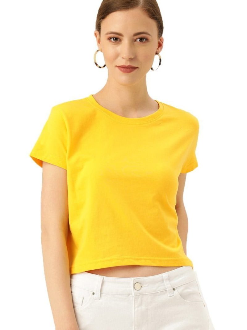 Women's Yellow Half Sleeve Plain Crop top