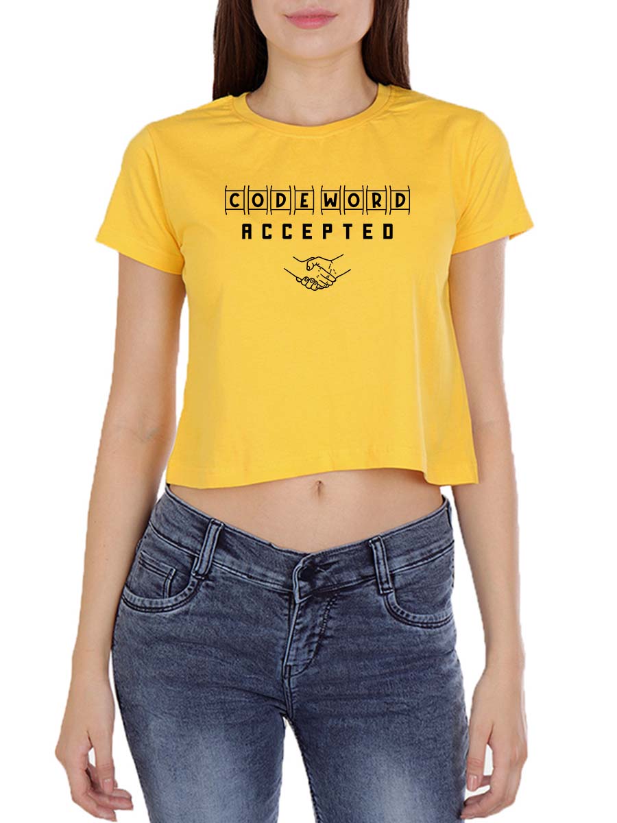 Code Word Accepted Women Yellow Tamil Dialogue Croptop