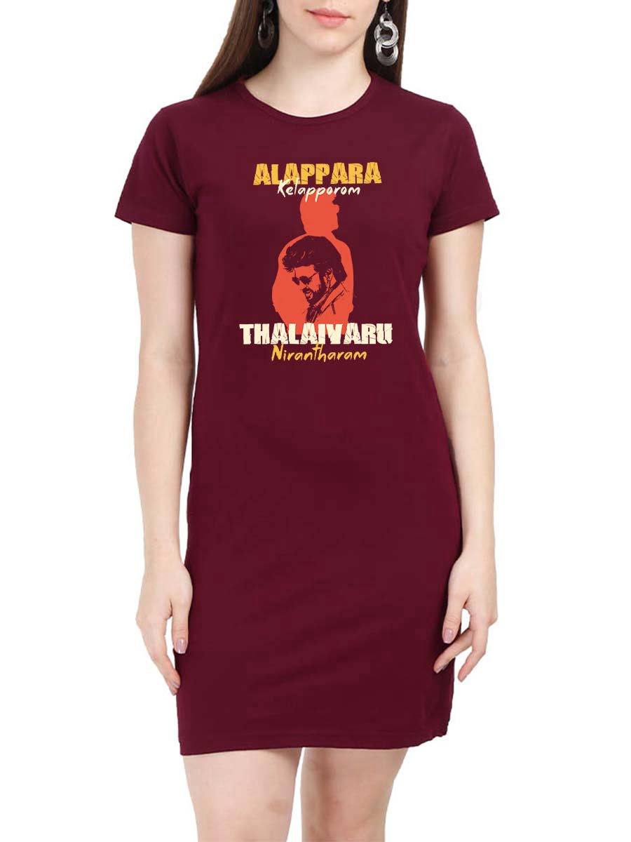 Alappara Kelapparom Thalaivar Nirantharam Hukum Maroon Rajini T-Shirt Dress