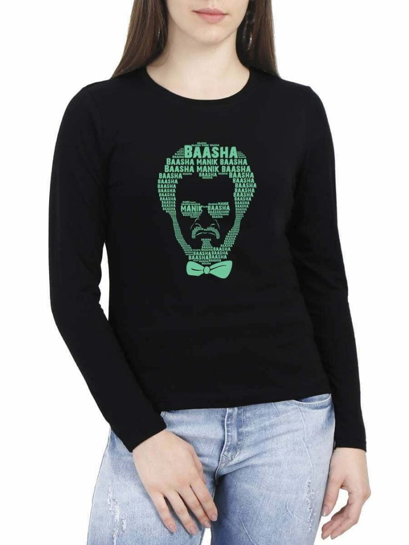 Baasha 1995 Superstar Rajinikanth Typography Face Black T-Shirt