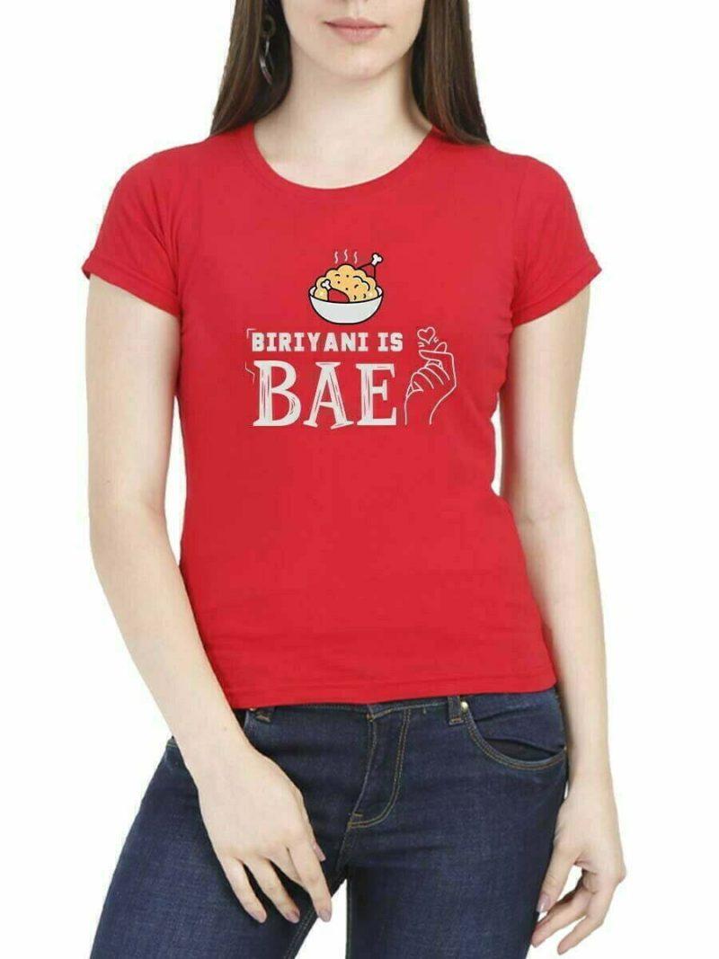 Biryani Is Bae Women Half Sleeve Red Tamil Dialogue T Shirt