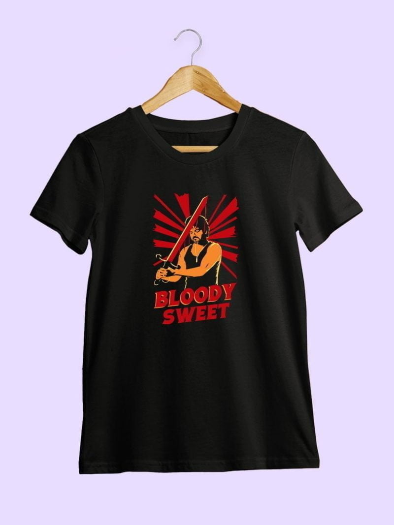 Bloody Sweet Das With Sword Men Half Sleeve Black Thalapathy Vijay Tamil Movie T-Shirt