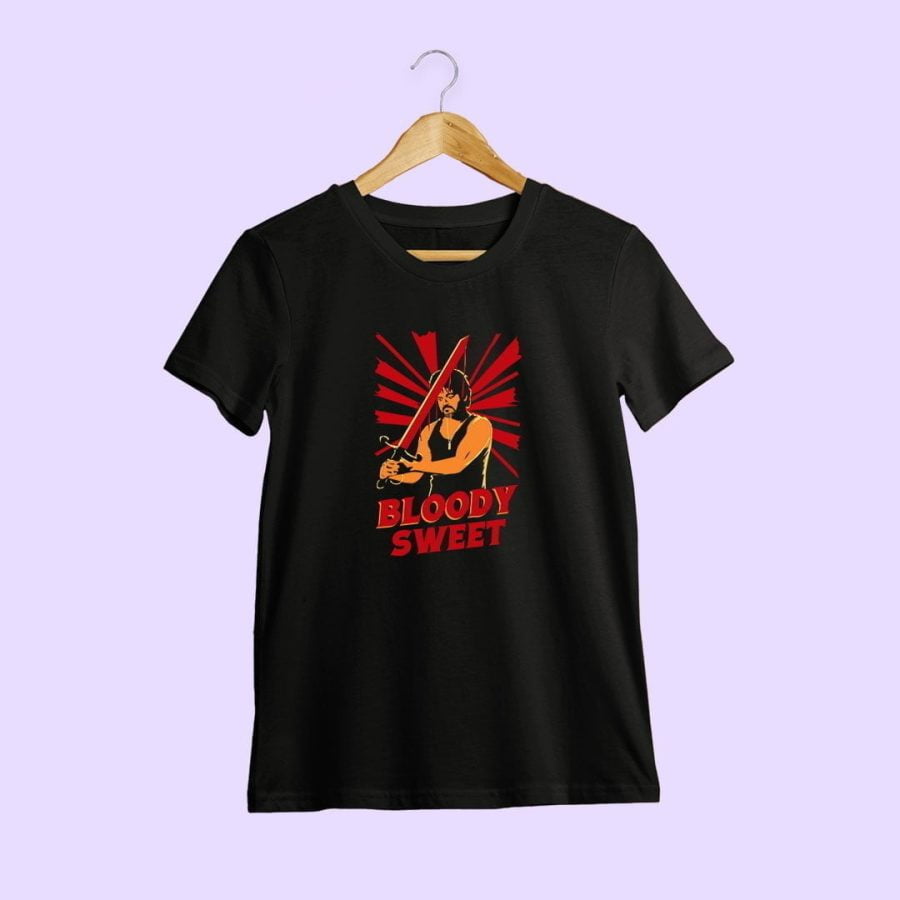 Bloody Sweet Das With Sword Men Half Sleeve Black Thalapathy Vijay Tamil Movie T-Shirt