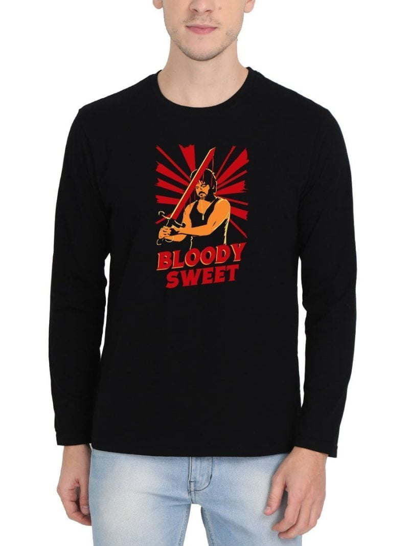 Bloody Sweet Das With Sword Men Full Sleeve Black Thalapathy Vijay Tamil Movie T-Shirt