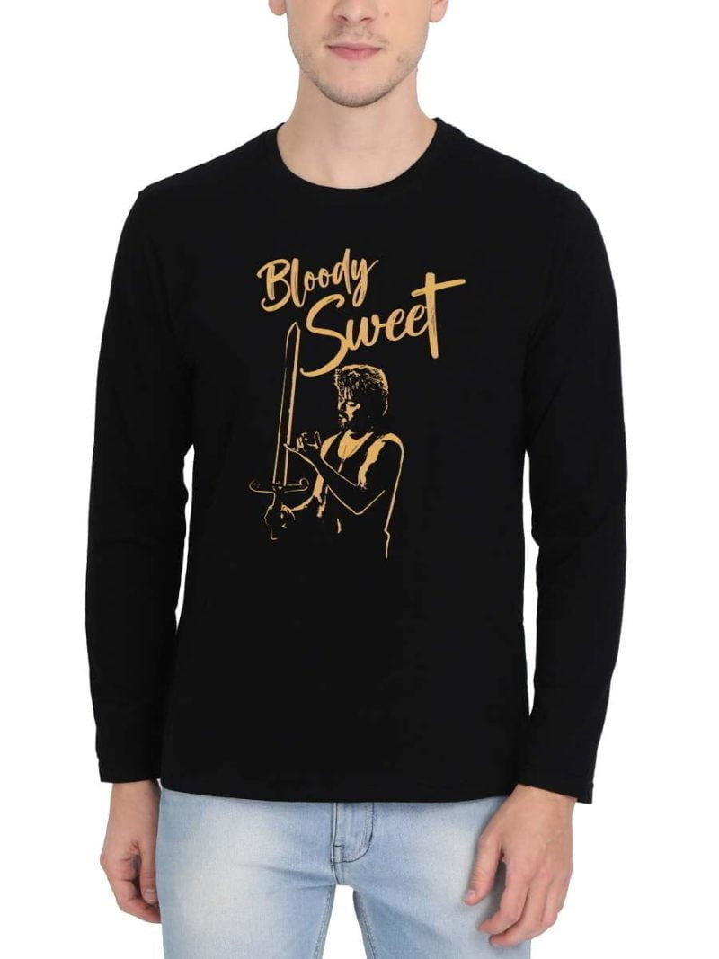 Bloody Sweet Tamil Movie Dialogue Men Full Sleeve Black Thalapathy Vijay T-Shirt