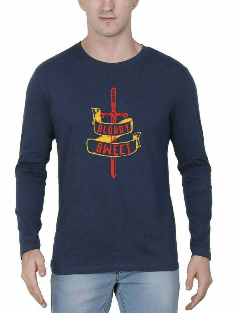 Bloody Sweet Sword Men Full Sleeve Navy Blue Thalapathy Vijay T-Shirt