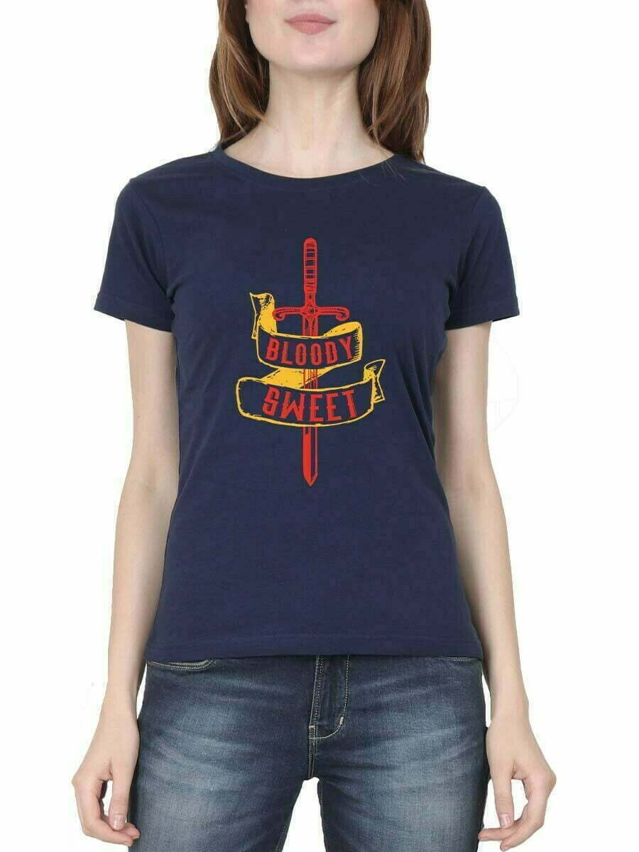 Bloody Sweet Sword Women Half Sleeve Navy Blue Thalapathy Vijay T-Shirt