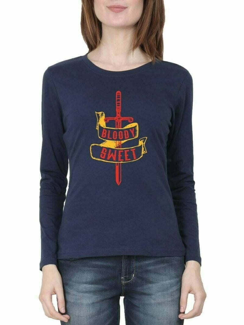 Bloody Sweet Sword Women Full Sleeve Navy Blue Thalapathy Vijay T-Shirt