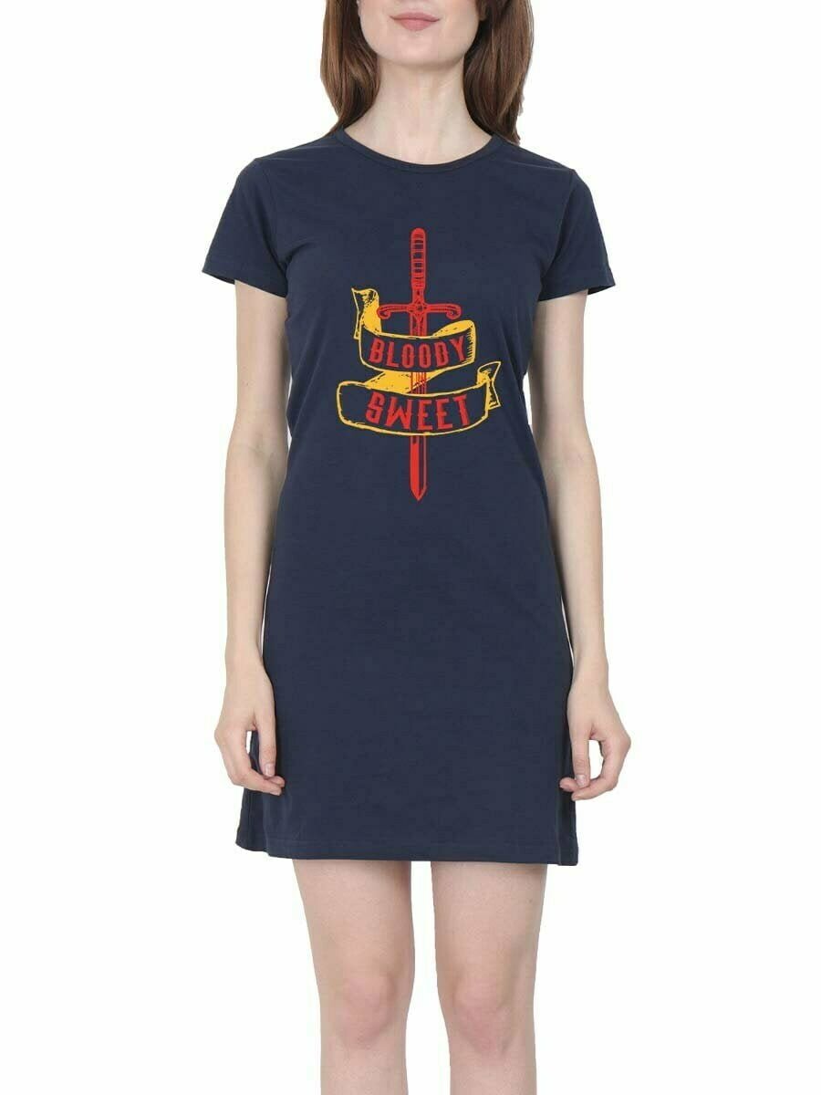 Bloody Sweet Sword Women Navy Blue Thalapathy Vijay T-Shirt Dress