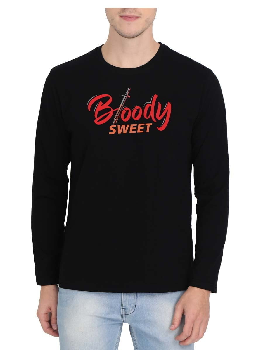 Bloody Sweet Typo Sword Men Full Sleeve Black Thalapathy Vijay T-Shirt