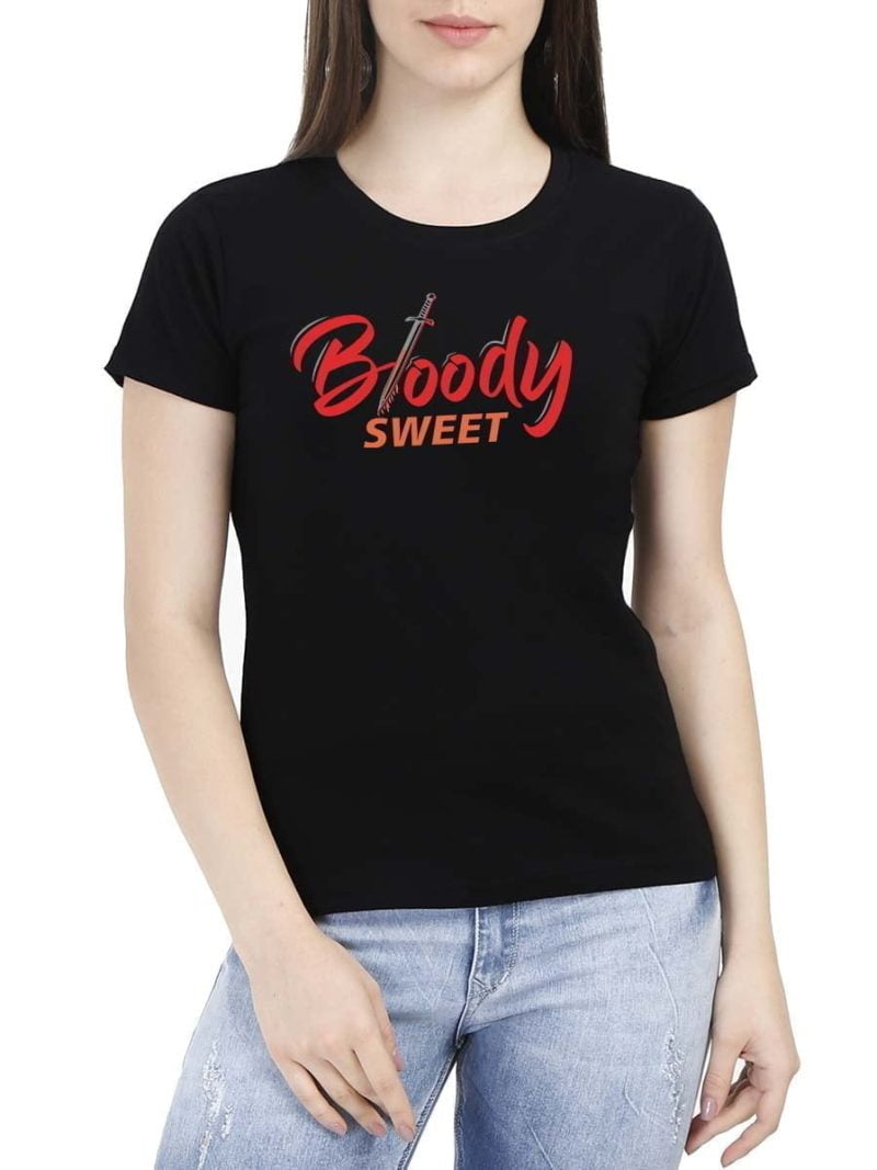 Bloody Sweet Typo Sword Women Half Sleeve Black Thalapathy Vijay T-Shirt