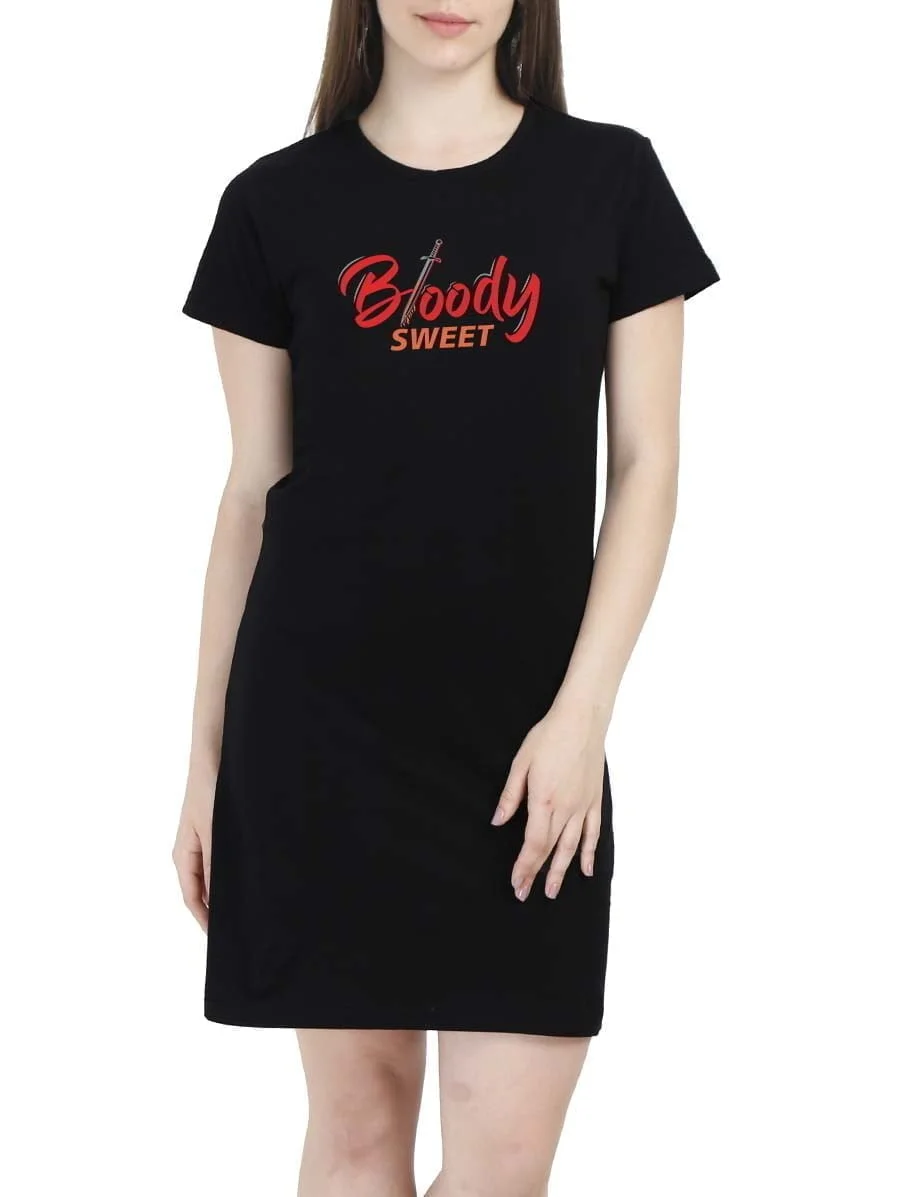 Bloody Sweet Typo Sword Women Black Thalapathy Vijay T-Shirt Dress
