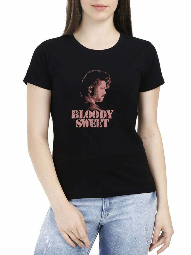 Bloody Sweet Dialogue Women Half Sleeve Black Thalapathy Vijay T-Shirt