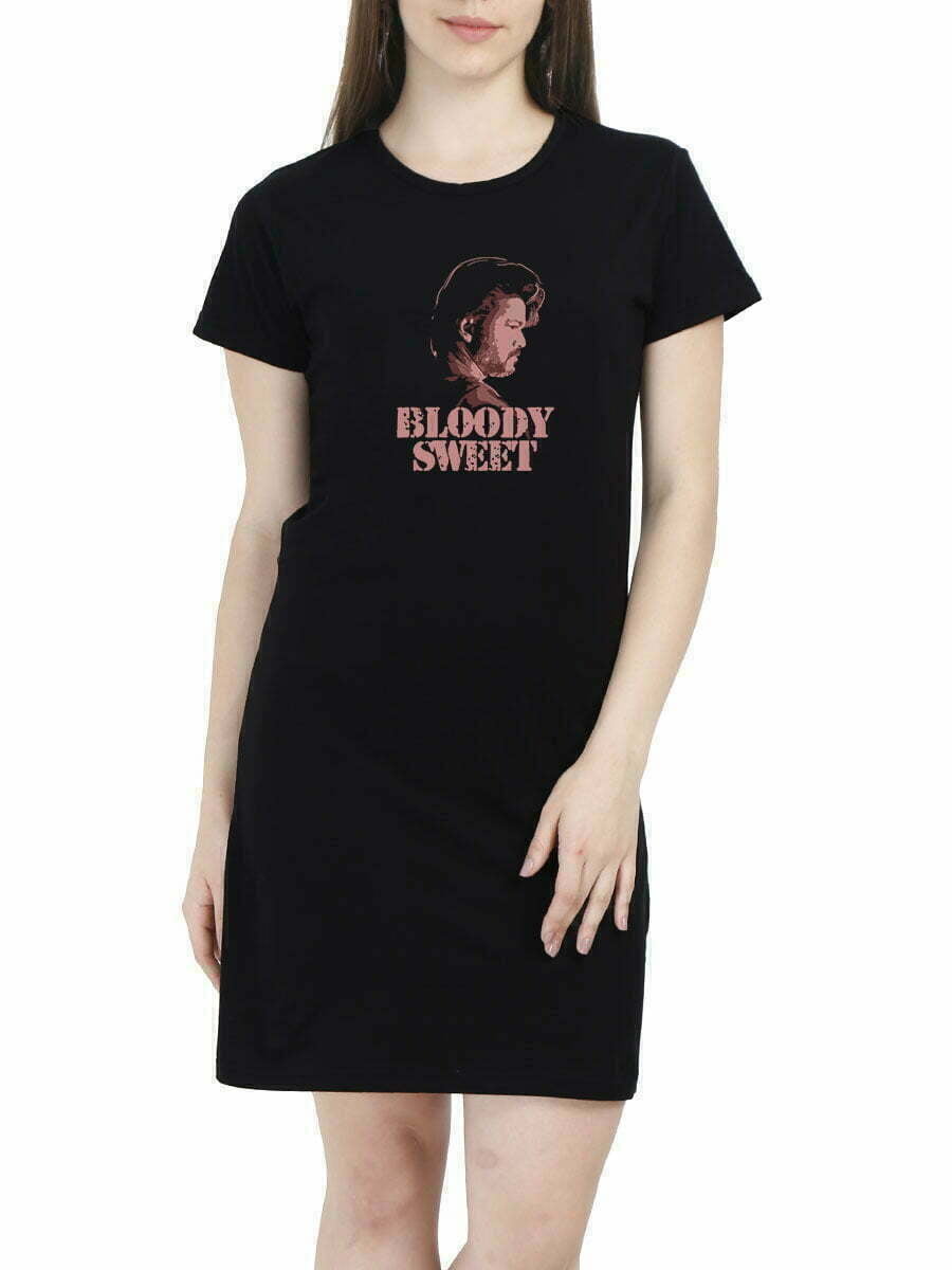 Bloody Sweet Dialogue Women Black Thalapathy Vijay T-Shirt Dress