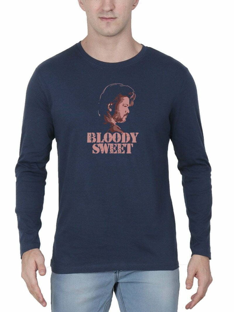 Bloody Sweet Dialogue Men Full Sleeve Navy Blue Thalapathy Vijay T-Shirt