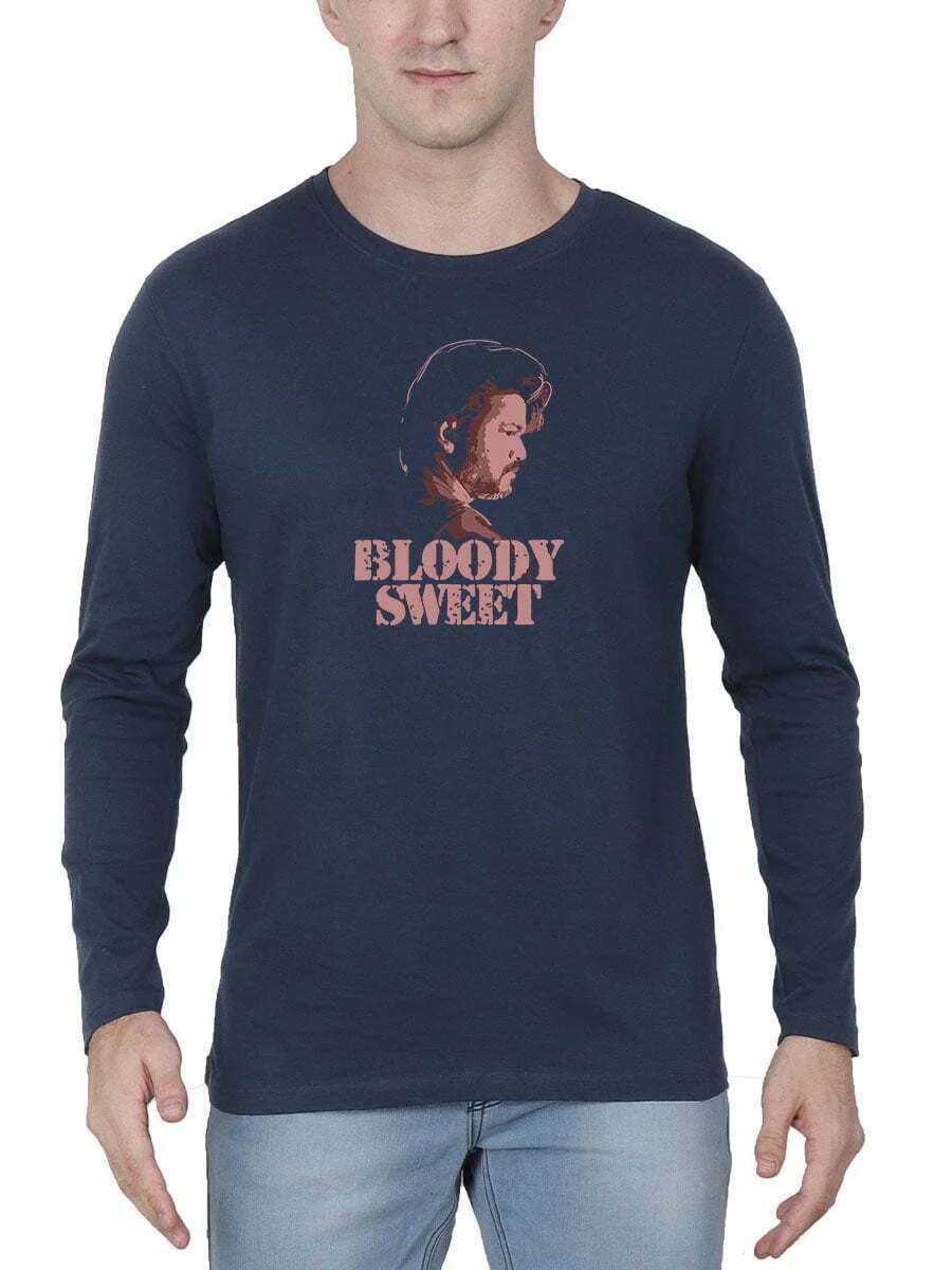 Bloody Sweet Dialogue Men Full Sleeve Navy Blue Thalapathy Vijay T-Shirt