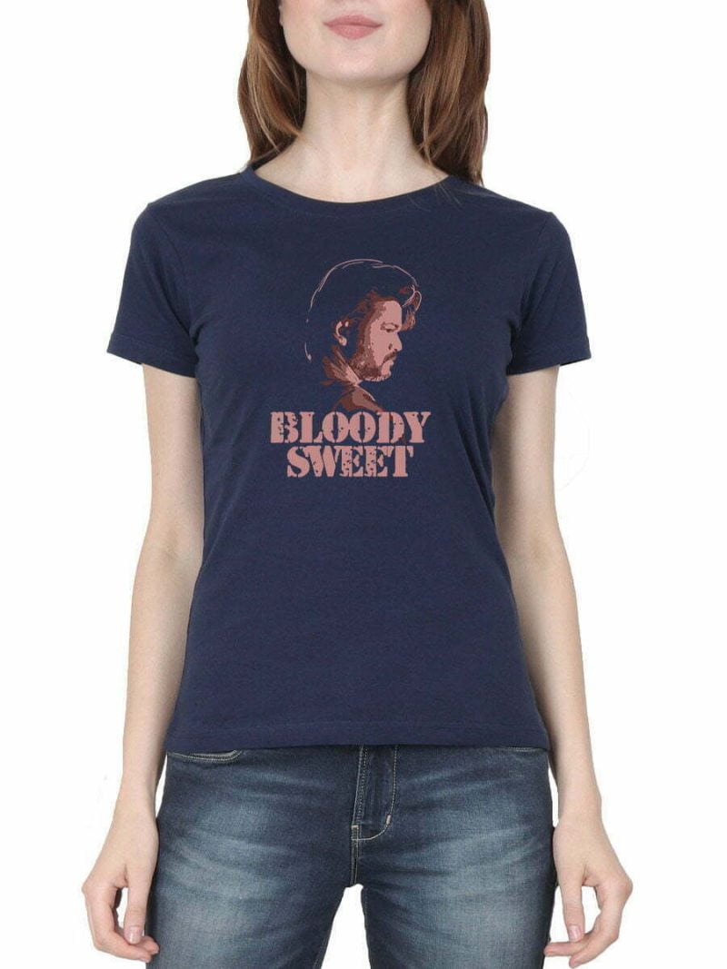 Bloody Sweet Dialogue Women Half Sleeve Navy Blue Thalapathy Vijay T-Shirt