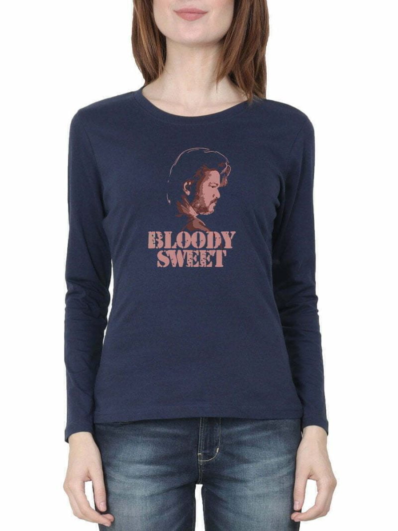Bloody Sweet Dialogue Women Full Sleeve Navy Blue Thalapathy Vijay T-Shirt