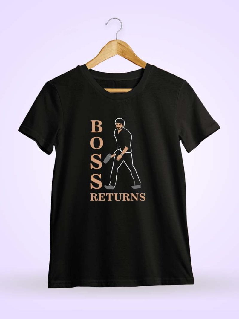 Varisu Vijay The Boss Returns Walk Men Half Sleeve Black Thalapathy Vijay T-Shirt