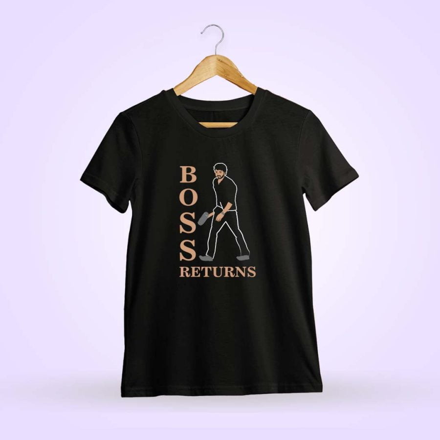 Varisu Vijay The Boss Returns Walk Men Half Sleeve Black Thalapathy Vijay T-Shirt