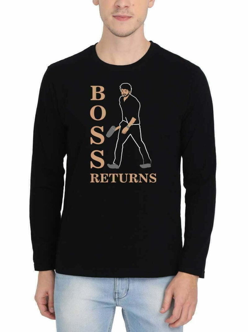 Varisu Vijay The Boss Returns Walk Men Full Sleeve Black Thalapathy Vijay T-Shirt