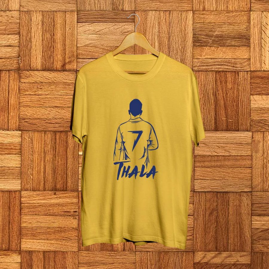 Thala Dhoni MSD Back Pose Men's Yellow Half Sleeve Tamil Round Neck Dhoni T-Shirt