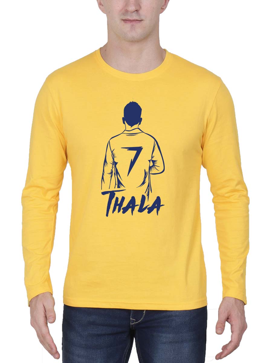 Thala Dhoni MSD Back Pose Men's Yellow Full Sleeve Tamil Round Neck T-Shirt