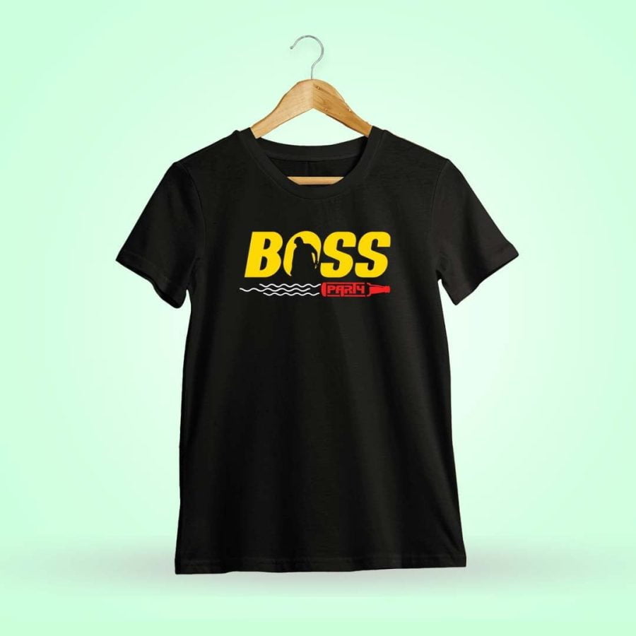 Bossu Party Black Men Half Sleeve Chiranjeevi T-Shirt