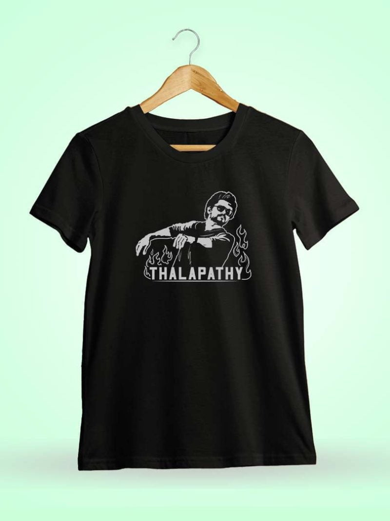 Thee Thalapathy Sitting Pose Men Half Sleeve Black Thalapathy Vijay T-Shirt